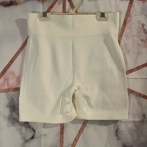 Women's Cream Ribbed Shorts